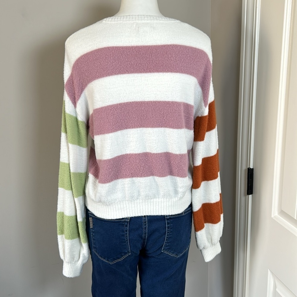 L Space Striped Sequoia Sweater Womens Balloon Sleeves Soft Pastel Sz S - Picture 7 of 10